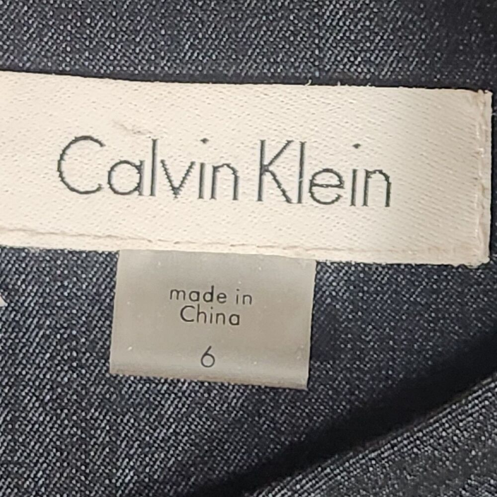 Calvin Klein Denim Sheath Dress Gold Zip Studded Size 6 Stretch - Picture 7 of 8